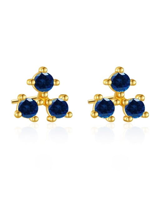 18K gold [Blue Stone] 925 Sterling Silver Cubic Zirconia Geometric Dainty Stud Earring